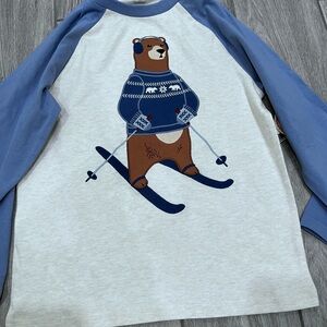 Gymboree Blue and White Bear Skiing Long Sleeve Tee